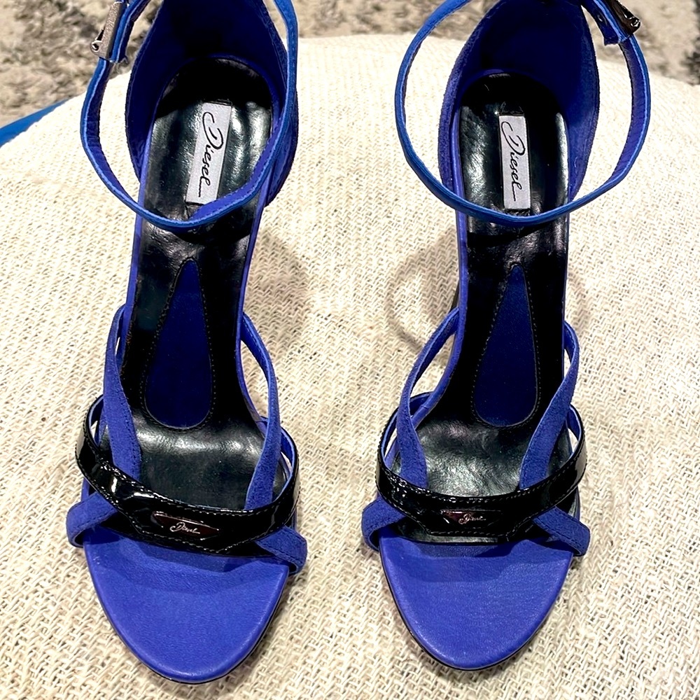 Diesel Shoes/ Hi-heels, blue black, strappy suede sandals
